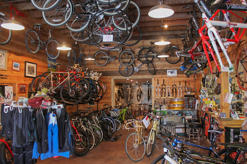 inside of red barn bicycles shop hamilton montana